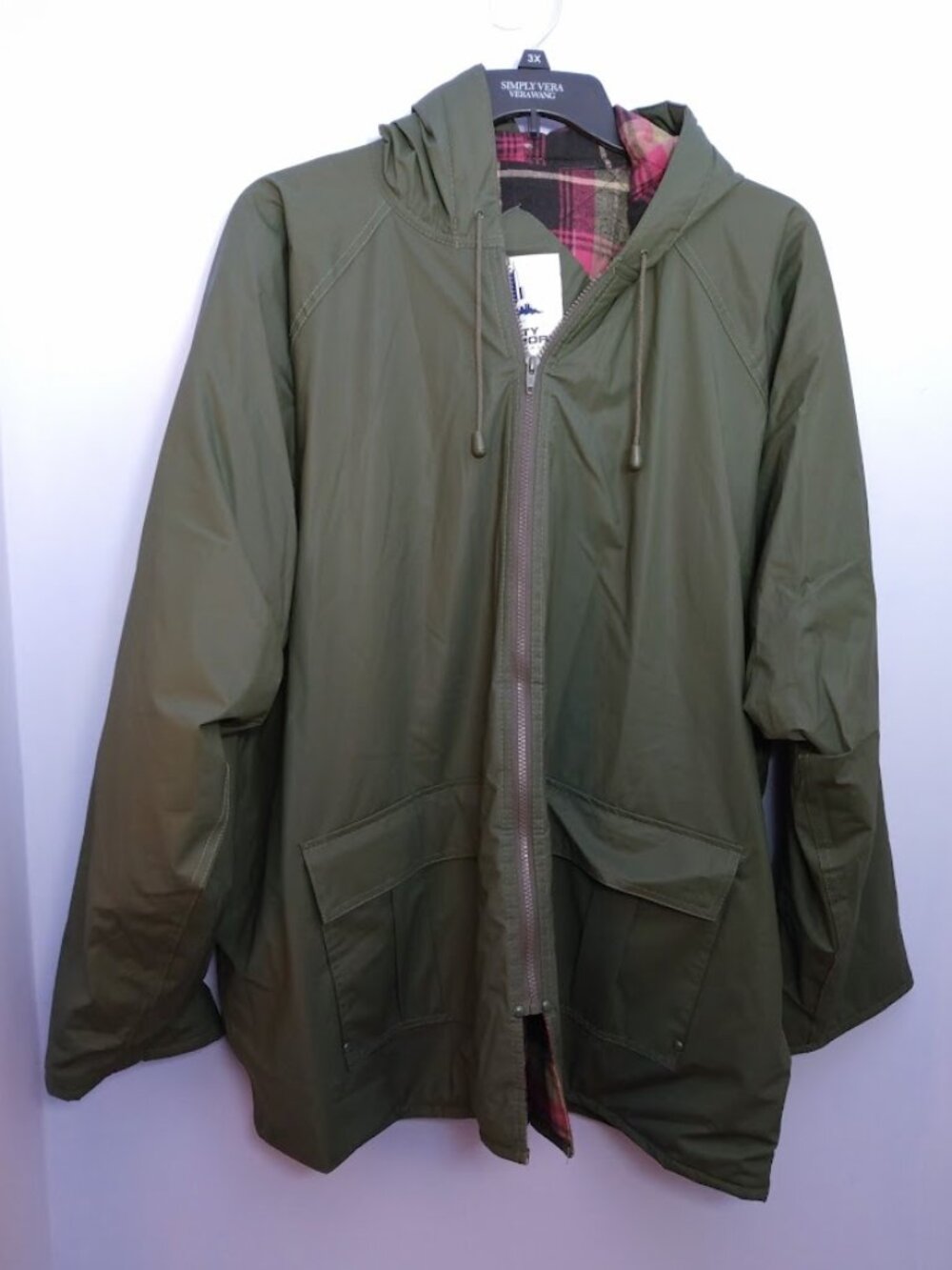 Women's 2X Rain Coat Misty Harbor Jacket Green Hooded PVC Cotton Lined Outerwear